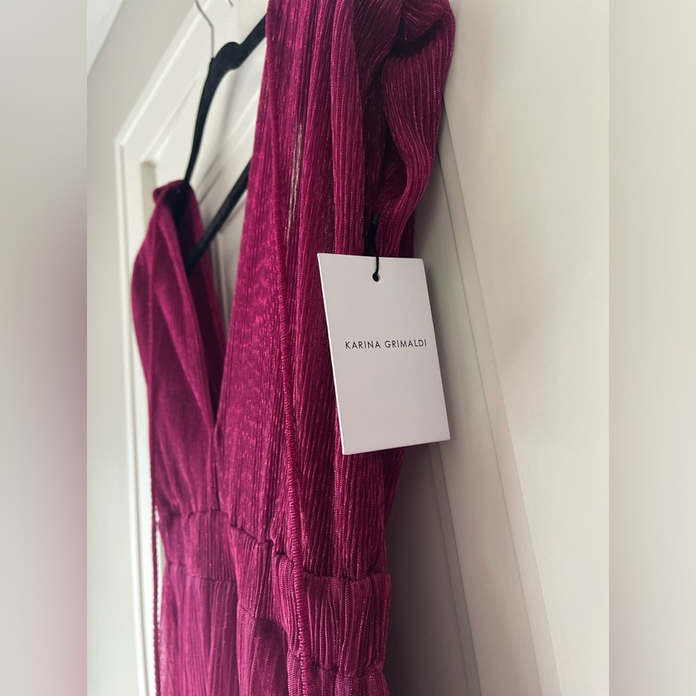 NWT $328 KARINA GRIMALDI Revolve Mernet Hot Pink Magenta Maxi Shoulder Pad Dress - Picture 8 of 13